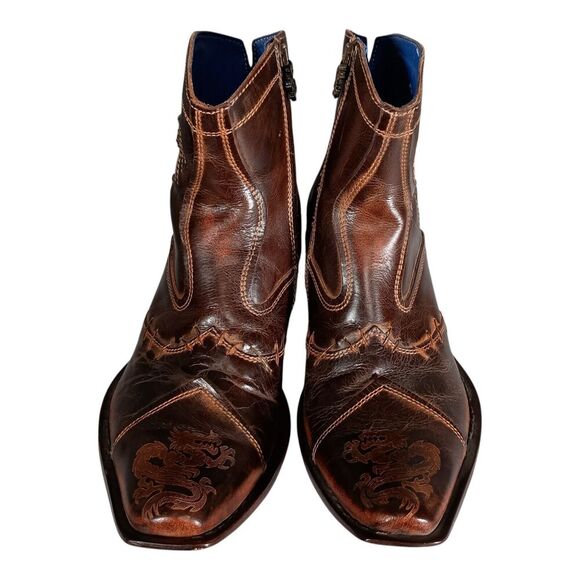 Mark Nason TRAXX Dragon Rock Lives Ankle Boots Biker Brown Leather Men's 8.5 - Picture 6 of 16